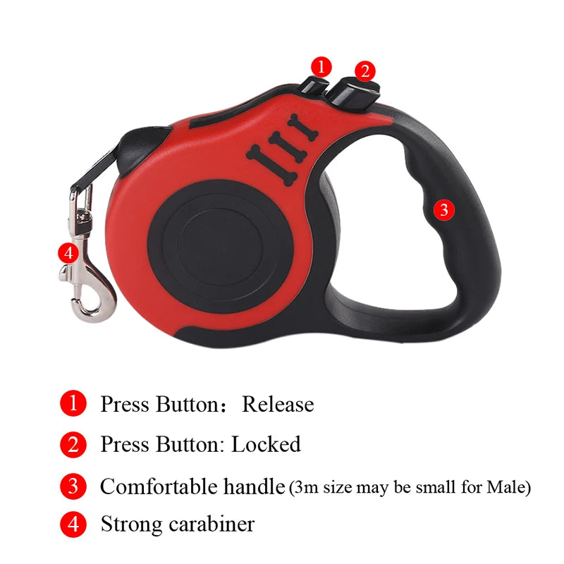 Automatic Retractable Leash 3 m / 5 m for Dogs and Cats – Durable Nylon