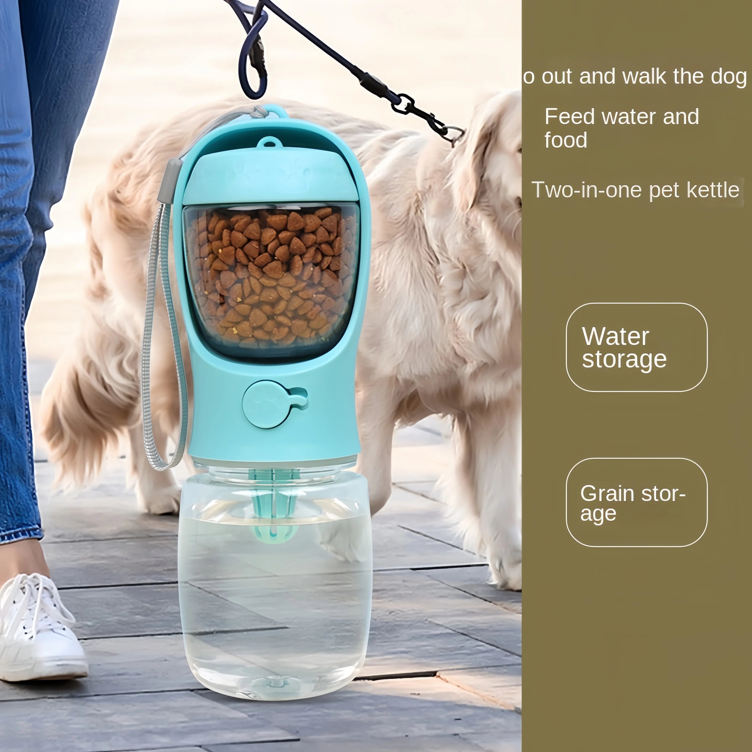 Portable Water Bottle with Food Dispenser for Dogs and Cats – Travel & Outdoor Use