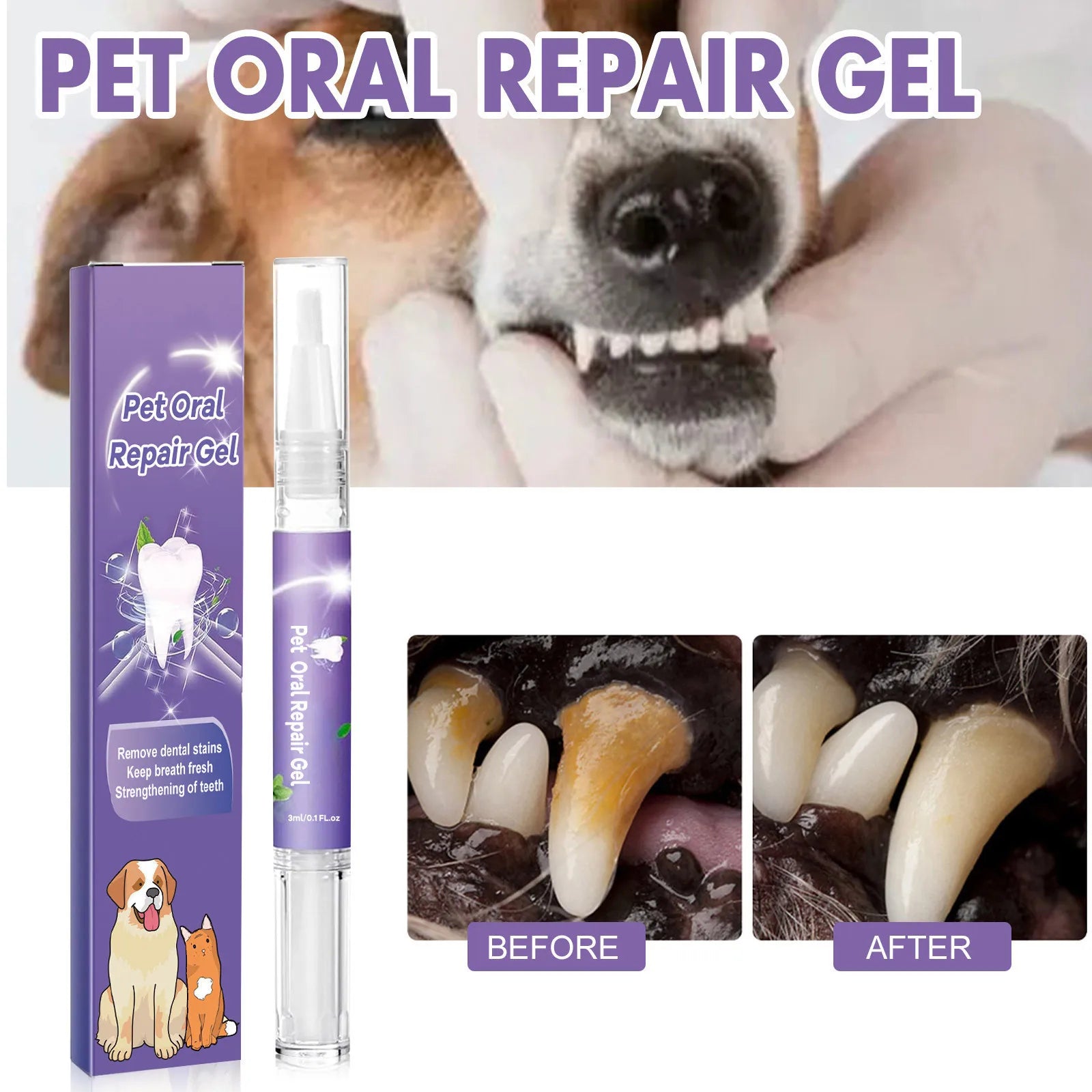 Pet Oral Cleaning Gel 3ml – Teeth Care and Bad Breath Control for Dogs and Cats